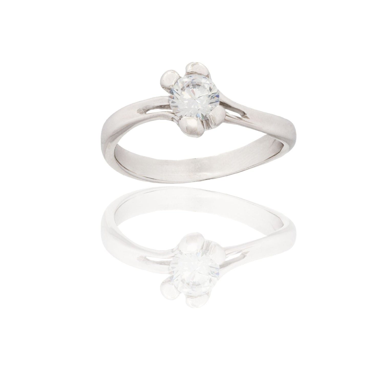Anello Oro Bianco Oro 18 carati Solitario 4 Griffe Zircone Bianco spessore gambo 1,4 mm , spessore pietra 4,3