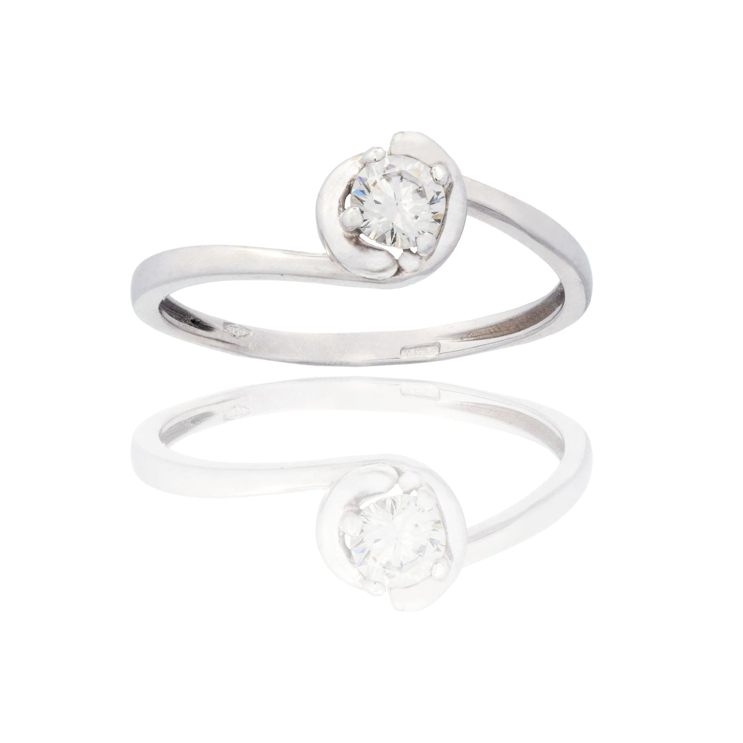 Anello Oro Bianco Oro 18 carati Solitario 4 Griffe Con Contorno Zircone Bianco