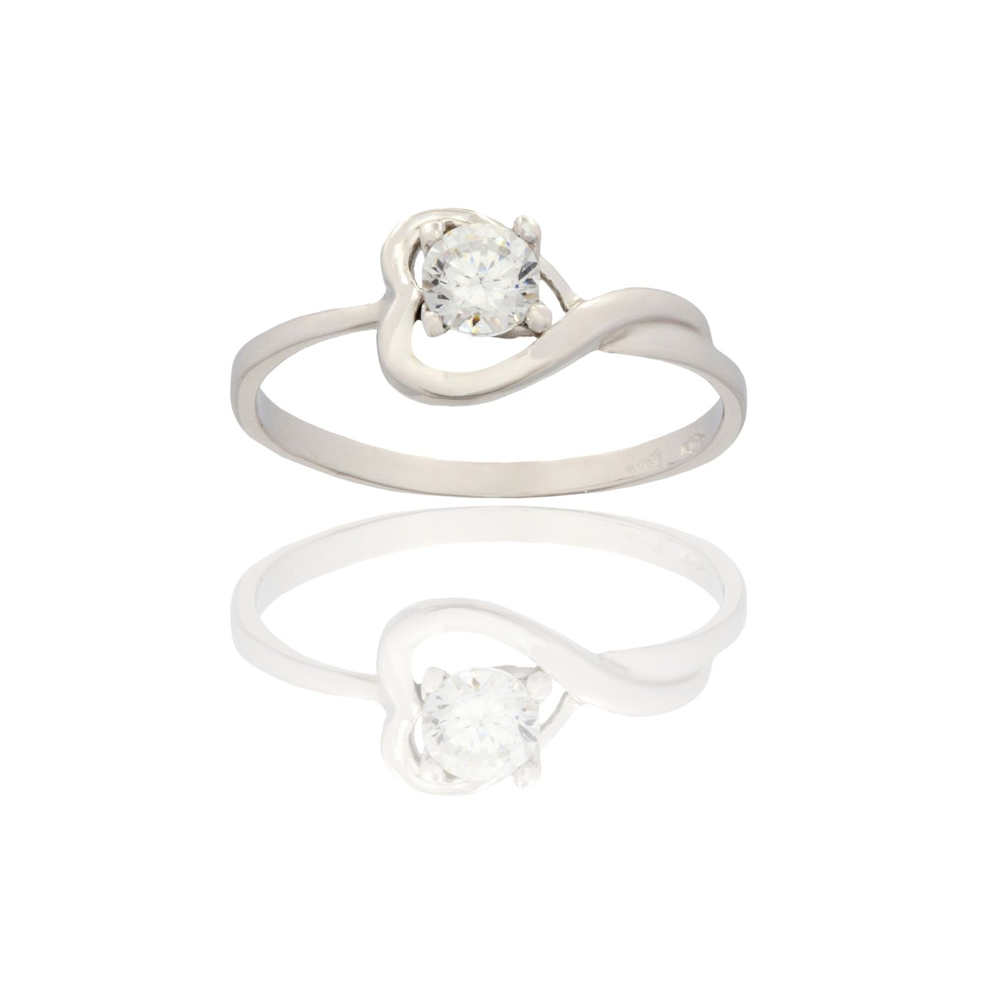 Anello Oro Bianco Oro 18 carati Solitario Contorno Cuore Zircone Bianco