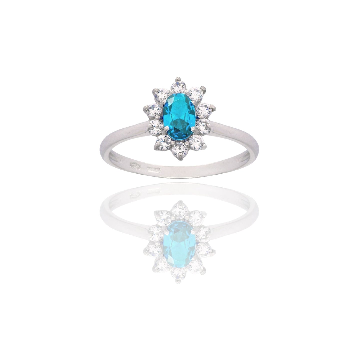 Anello Oro Bianco Oro 18 carati Modello Modello Kate Zircone Azzurro, Zirconi Bianchi