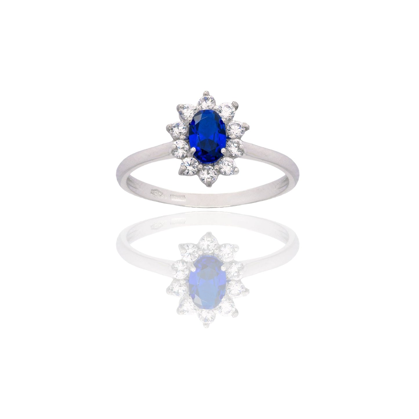 Anello Oro Bianco Oro 18 carati Modello Modello Kate Zircone Blu, Zirconi Bianchi