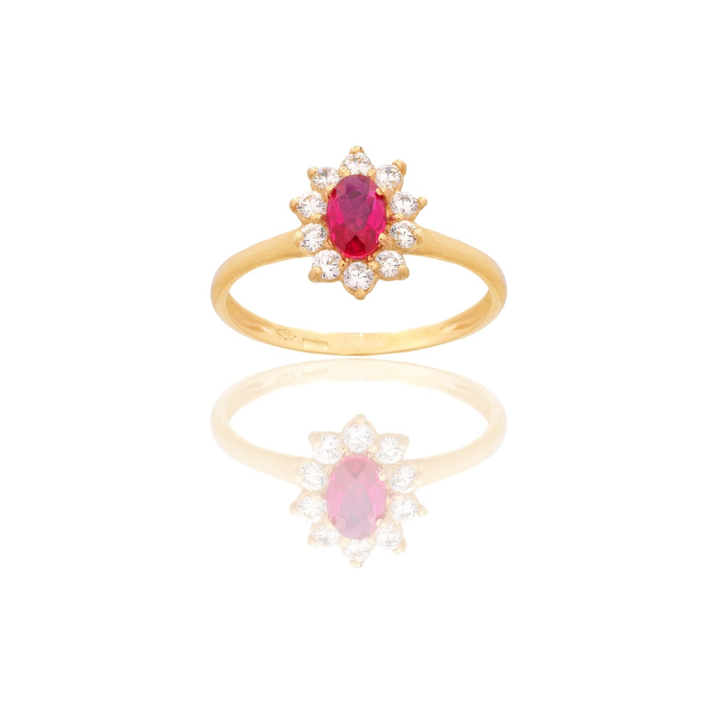 Anello Oro Giallo Oro 18 carati Modello Modello Kate Zircone Rosso, Zirconi Bianchi