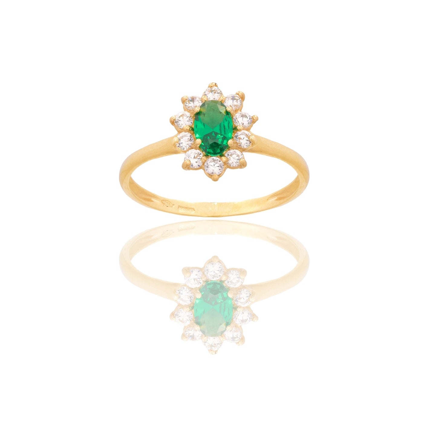 Anello Oro Giallo Oro 18 carati Modello Modello Kate Zircone Verde, Zirconi Bianchi
