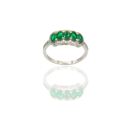 ANELLO DONNA 5 PIETRE OVALI CONTORNO PAVE'