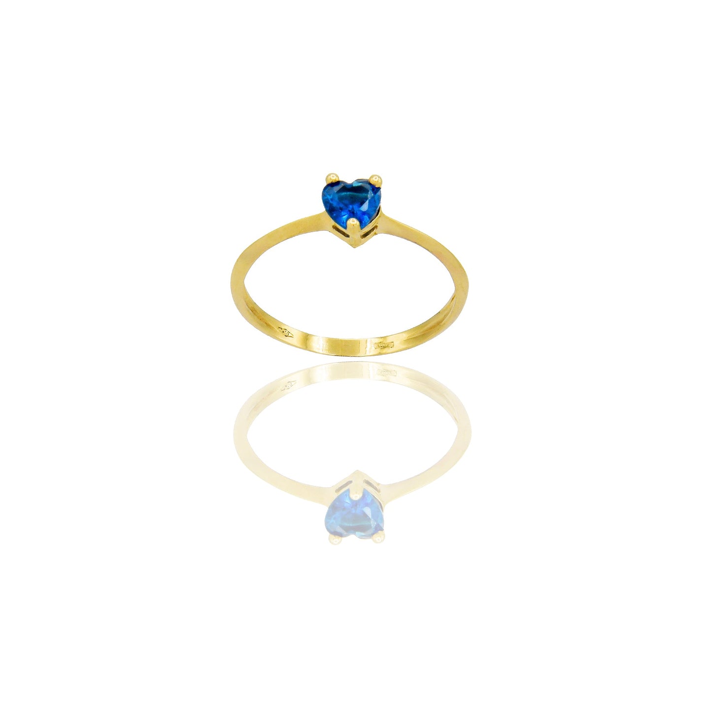 Anello Oro Giallo Oro 18 carati Solitario Cuore Zircone Blu spessore gambo 1 mm , spessore pietre 5,6