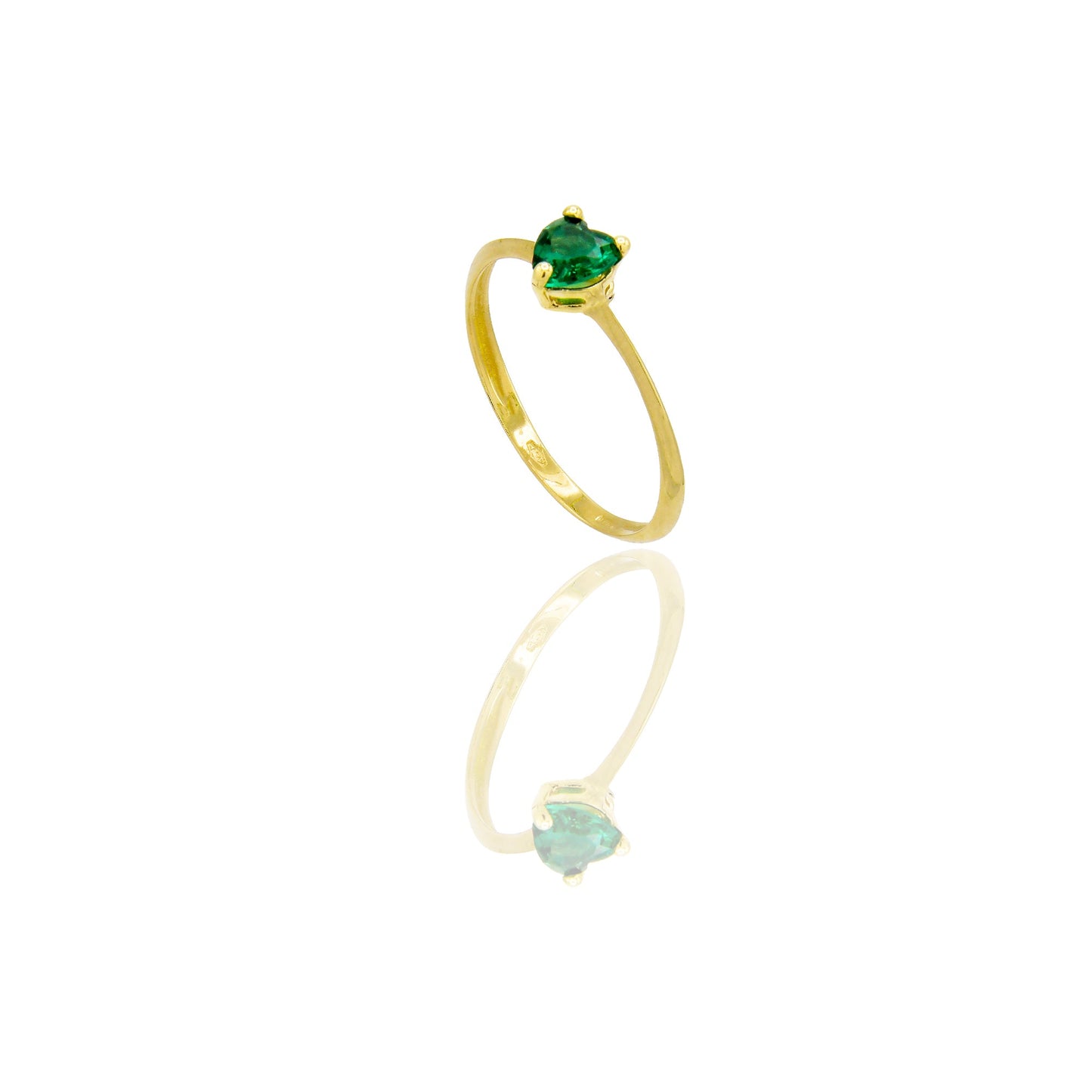 Anello Oro Giallo Oro 18 carati Solitario Cuore Zircone Verde spessore gambo 1 mm , spessore pietre 5,6