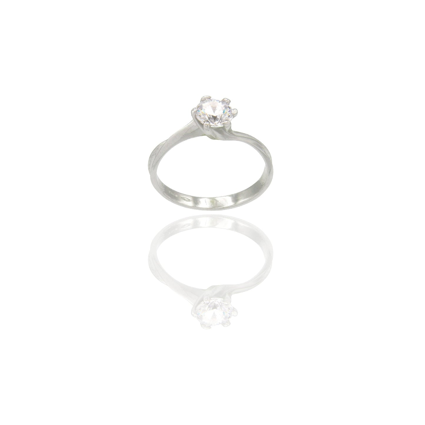 Anello Oro Bianco Oro 18 carati Solitario 6 griffe Zircone Bianco spessore gambo 2,4 mm , spessore pietra 6,4