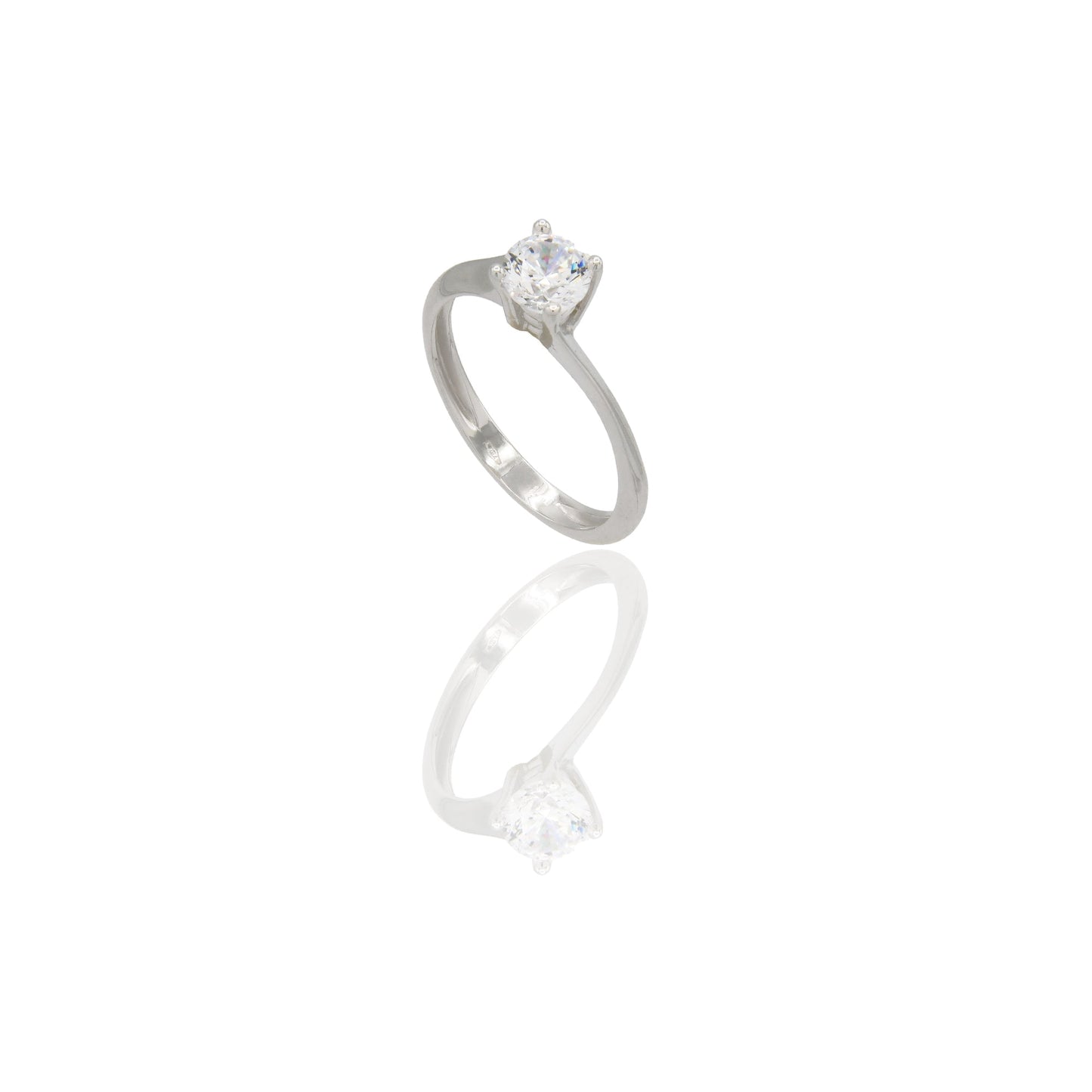 Anello Oro Bianco Oro 18 carati Solitario 4 griffe Zircone Bianco spessore gambo 2,30 mm , spessore pietra 5,1