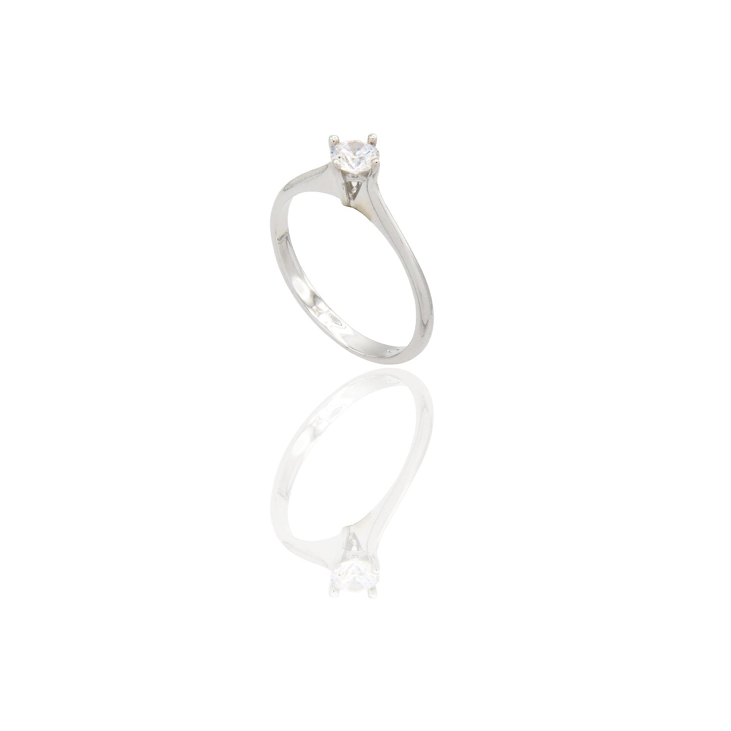 Anello Oro Bianco Oro 18 carati Solitario 4 griffe Zircone Bianco spessore gambo 2,20 mm , spessore pietra 4,0