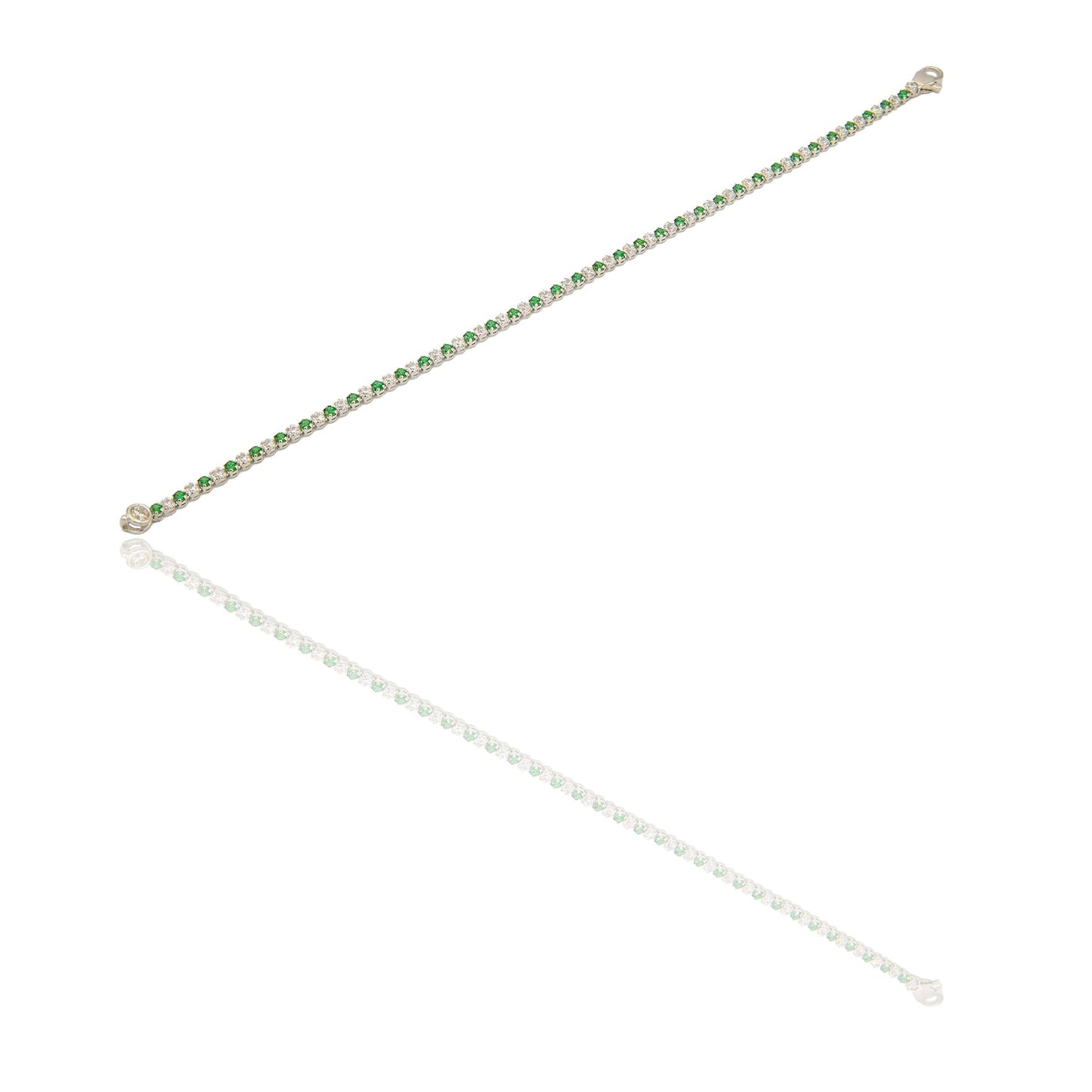 Bracciali Oro Bianco Maglia Zirconi Verdi, Zirconi Bianchi lunghezza 18,5 cm spessore mm 2