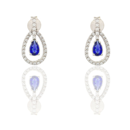 Orecchini Oro Bianco Oro 18 carati Pendenti A Goccia Zirconi Blu, Zirconi Bianchi