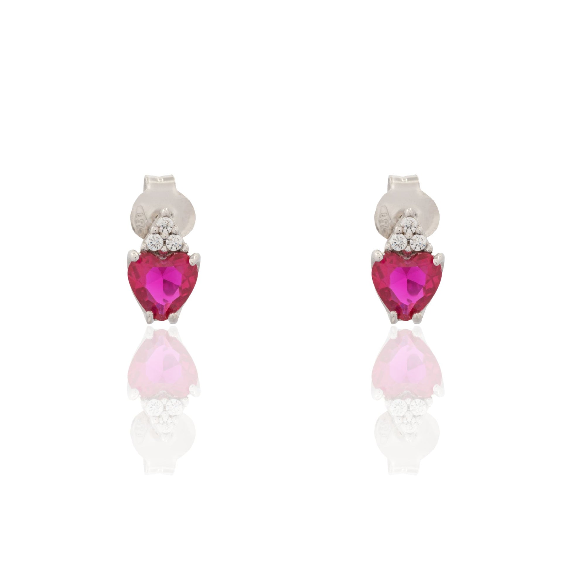 Orecchini Oro Bianco Oro 18 carati Pendenti A Cuore Zirconi Rossi, Zirconi Bianchi mis. 2