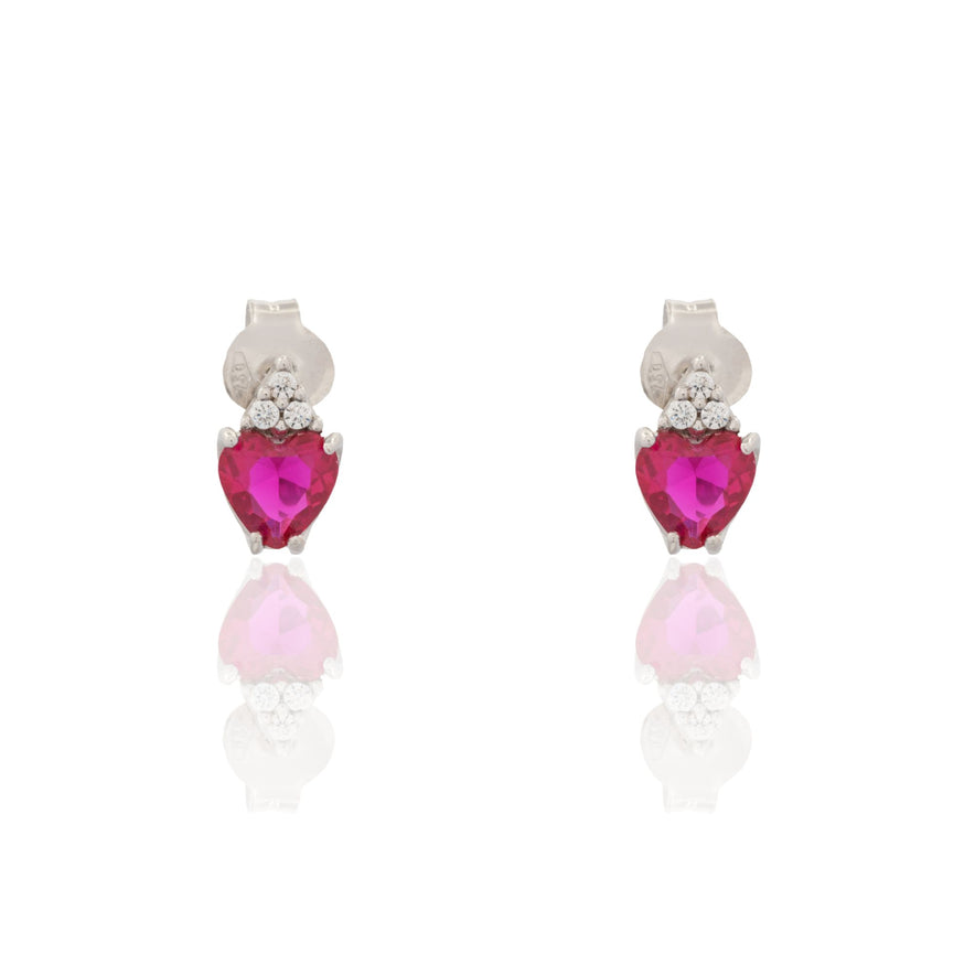 Orecchini Oro Bianco Oro 18 carati Pendenti A Cuore Zirconi Rossi, Zirconi Bianchi mis. 2