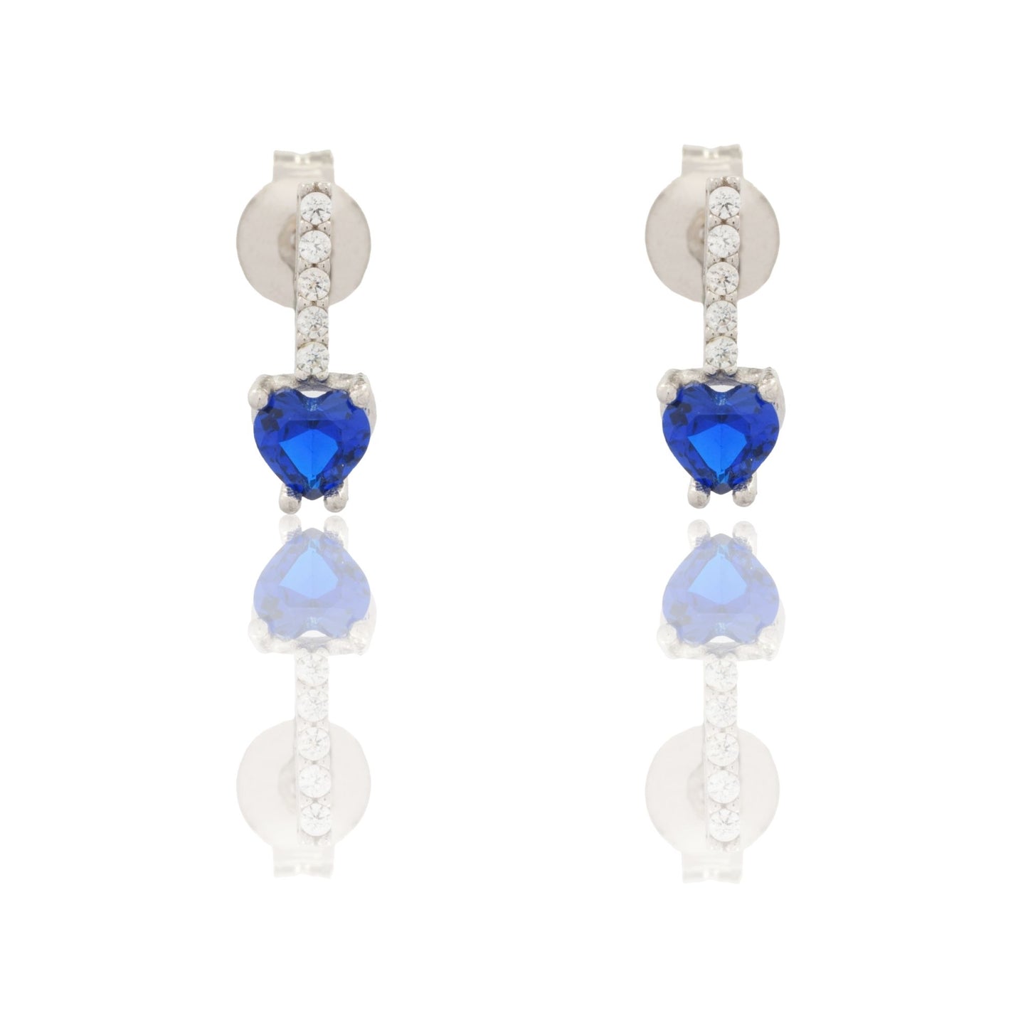 Orecchini Oro Bianco Oro 18 carati Pendenti A Cuore Zirconi Blu, Zirconi Bianchi