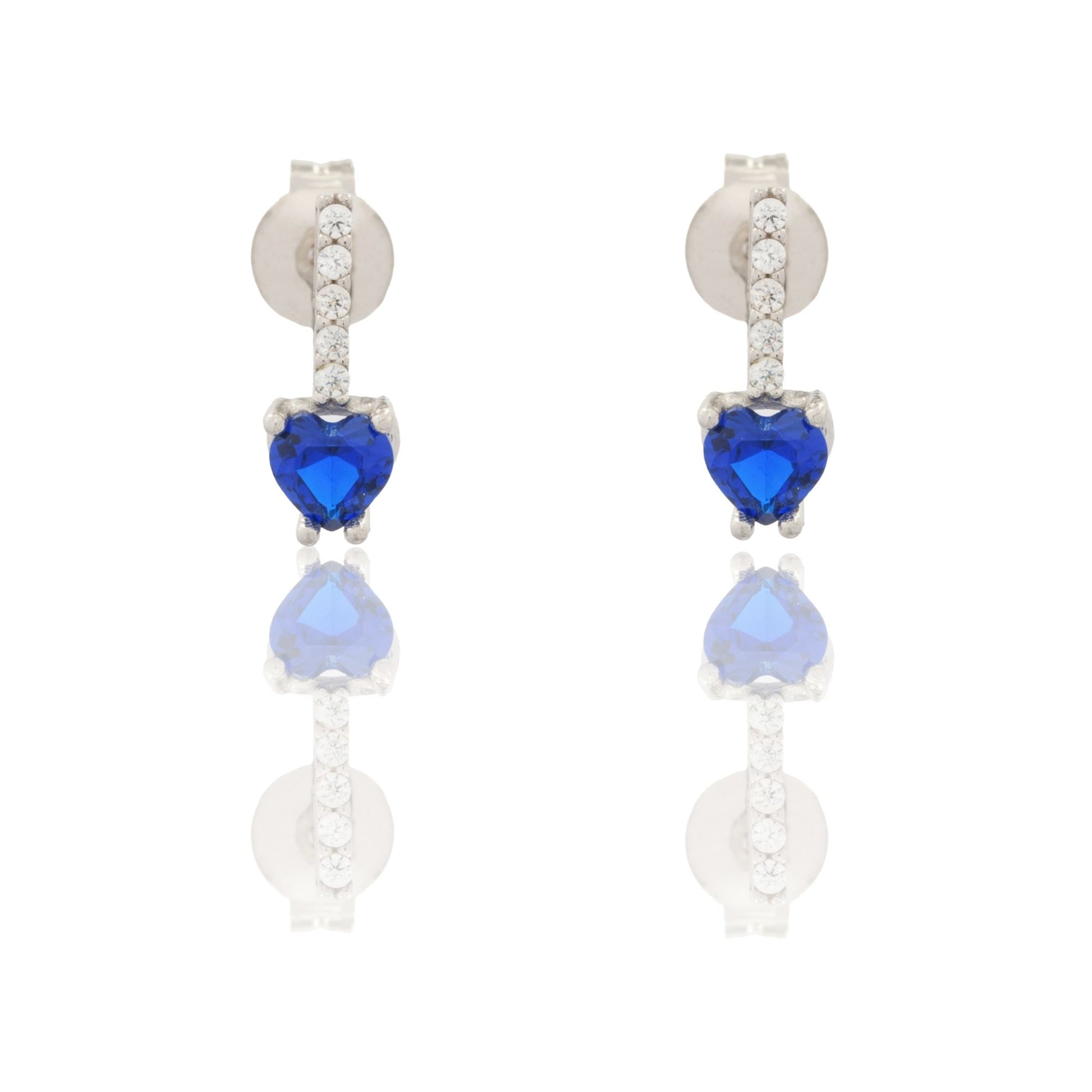 Orecchini Oro Bianco Oro 18 carati Pendenti A Cuore Zirconi Blu, Zirconi Bianchi