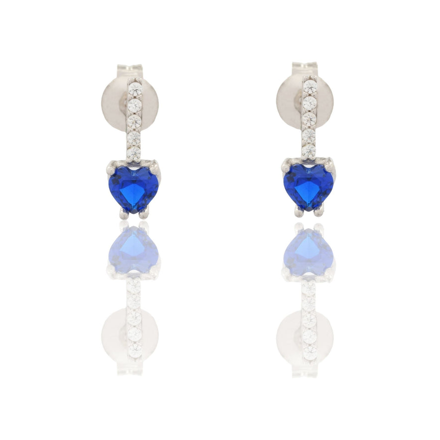 Orecchini Oro Bianco Oro 18 carati Pendenti A Cuore Zirconi Blu, Zirconi Bianchi
