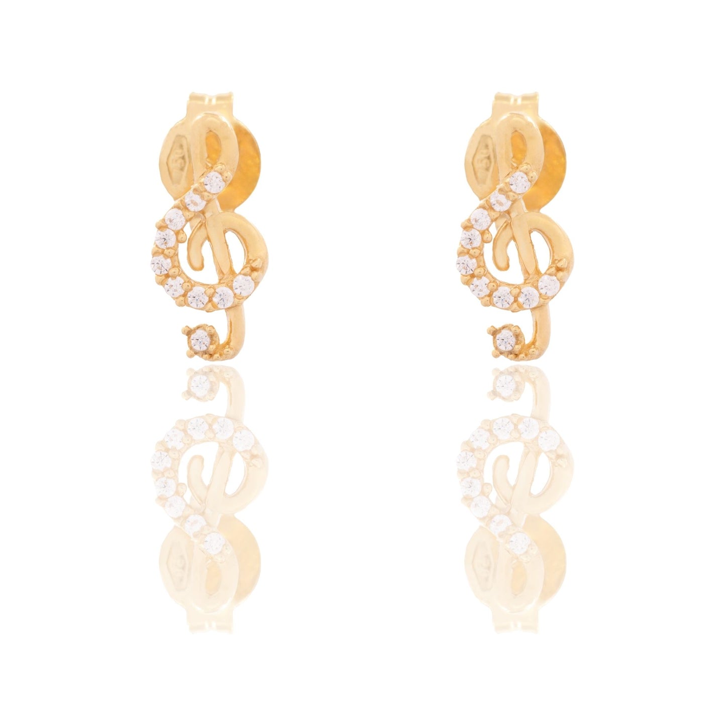 Orecchini Oro Giallo Oro 18 carati Chiave Di Violino Zirconi Bianchi