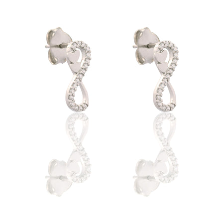 Orecchini Oro Bianco Oro 18 carati Simbolo Infinito Con Cuori  Zirconi Bianchi