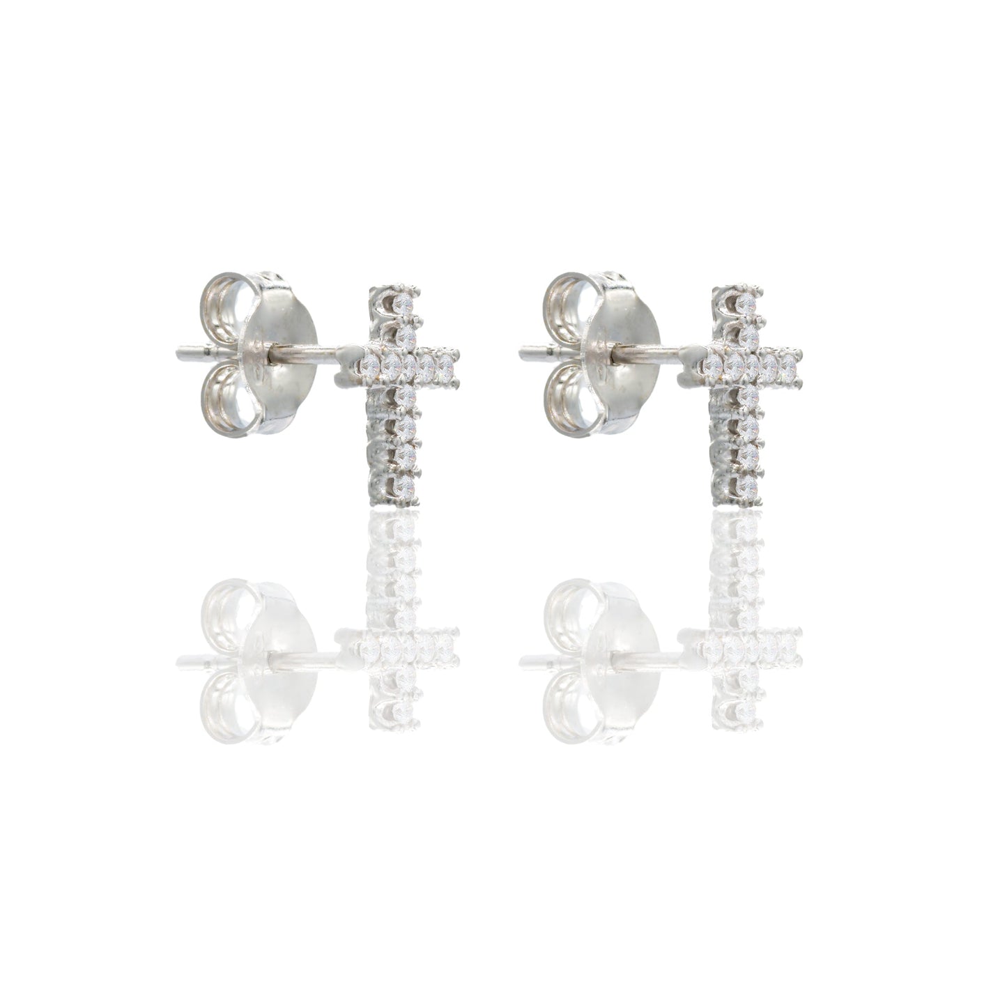 Orecchini Oro Bianco Oro 18 carati Croce pavè Zirconi Bianchi lunghezza cm.1,00 larghezza cm.0,5