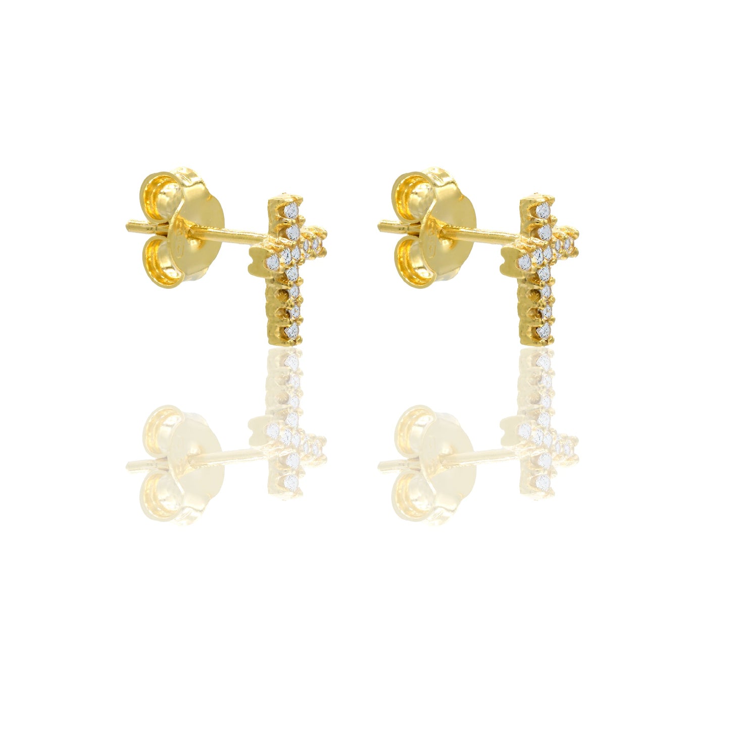 Orecchini Oro Giallo Oro 18 carati Croce pavè Zirconi Bianchi lunghezza cm.1,00 larghezza cm.0,5