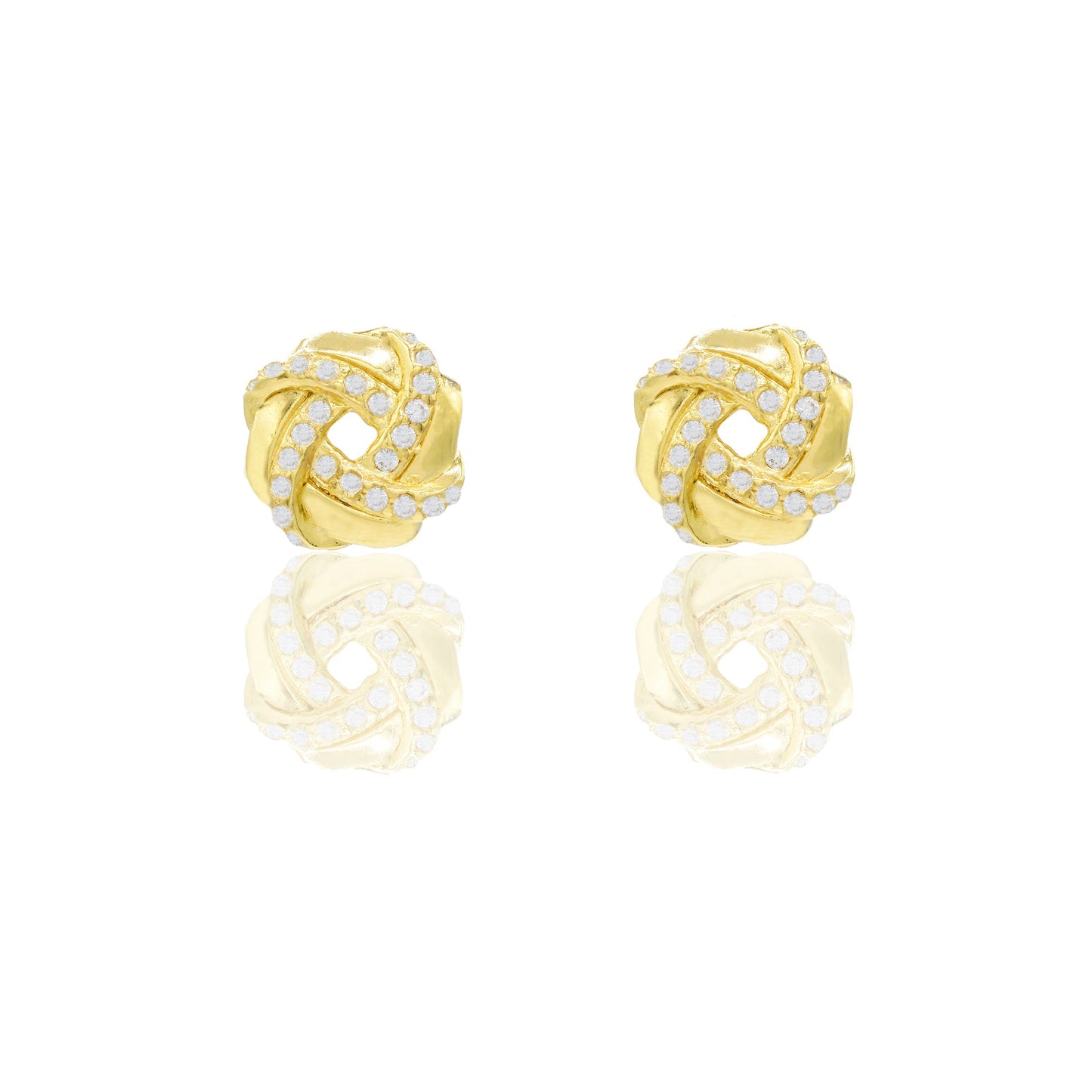Orecchini Oro Giallo Oro 18 carati Bottone Intrecciato Zirconi Bianchi Diametro cm.1,10
