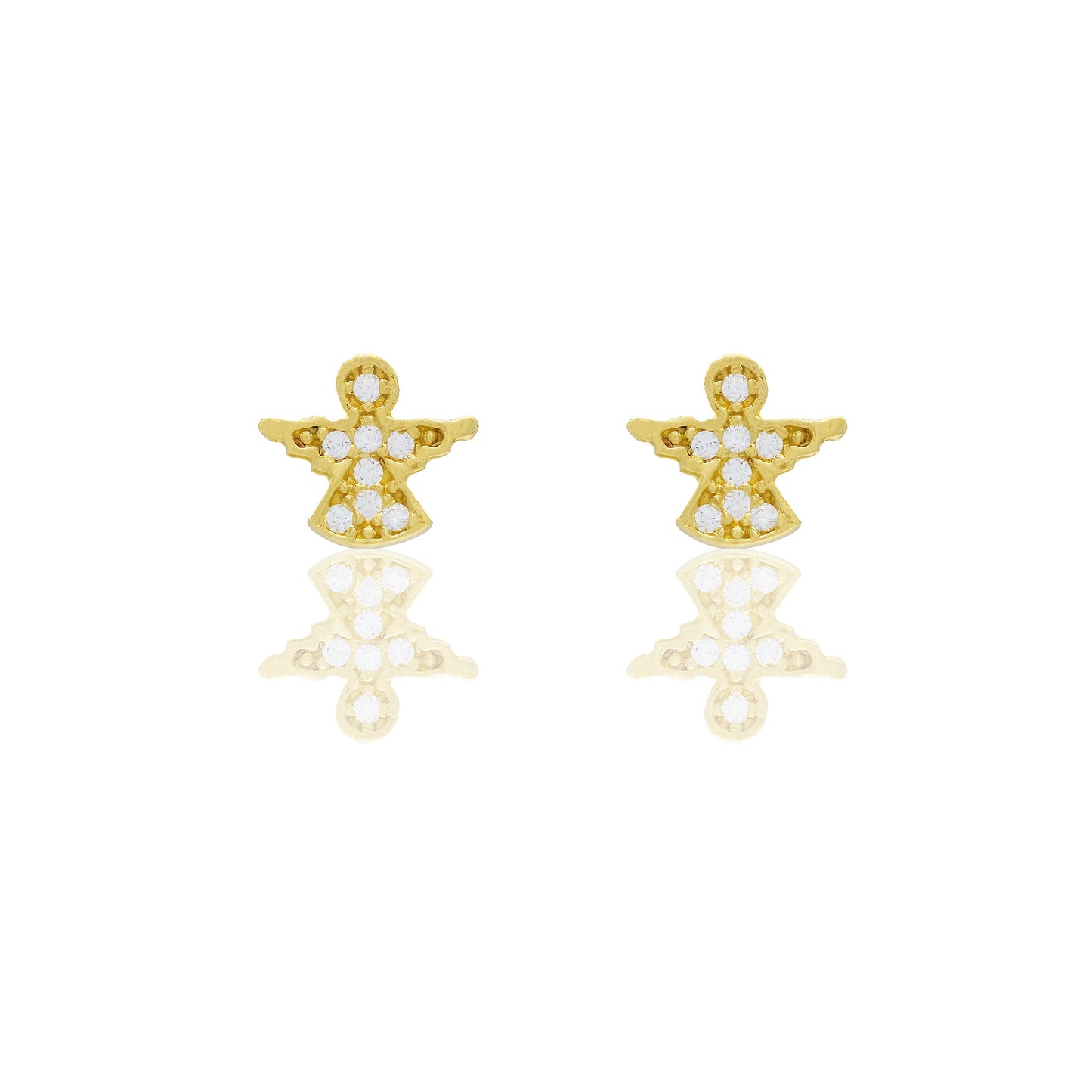 Orecchini Oro Giallo Oro 18 carati Angioletto pavè Zirconi Bianchi lunghezza cm.0,5 larghezza cm.0,5