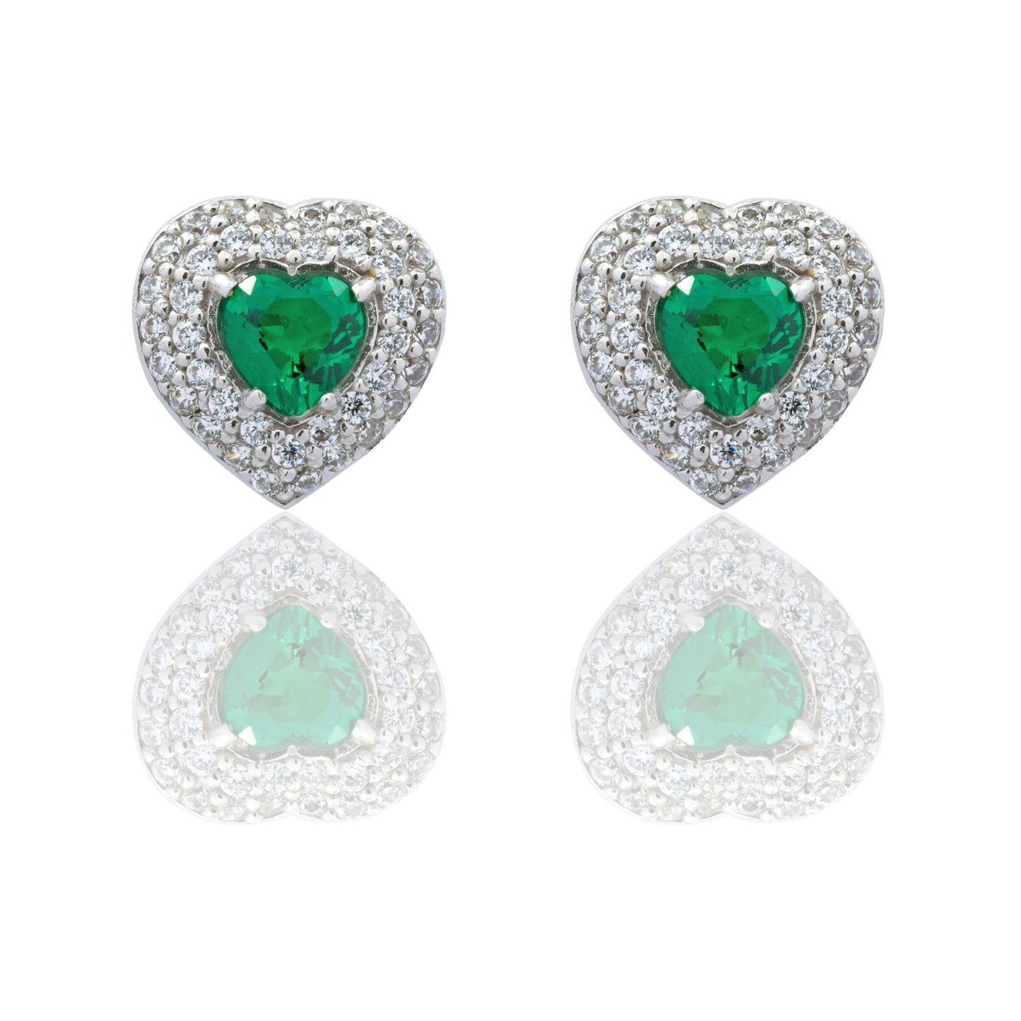 Orecchini Oro Bianco Oro 18 carati Cuore Con Doppio Contorno Zircone Azzurro, Zirconi Bianchi