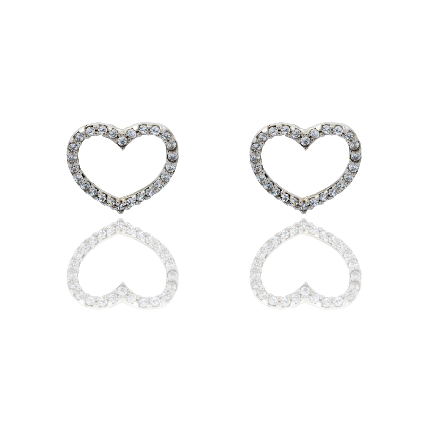 Orecchini Oro Bianco Oro 18 carati Contorno cuore  pavè Zirconi Bianchi cm. 1,5