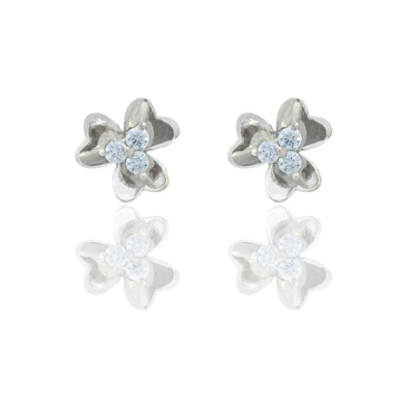 Orecchini Oro Bianco Oro 18 carati  Trifoglio A Lobo Contorno Lucido  Zirconi Bianchi