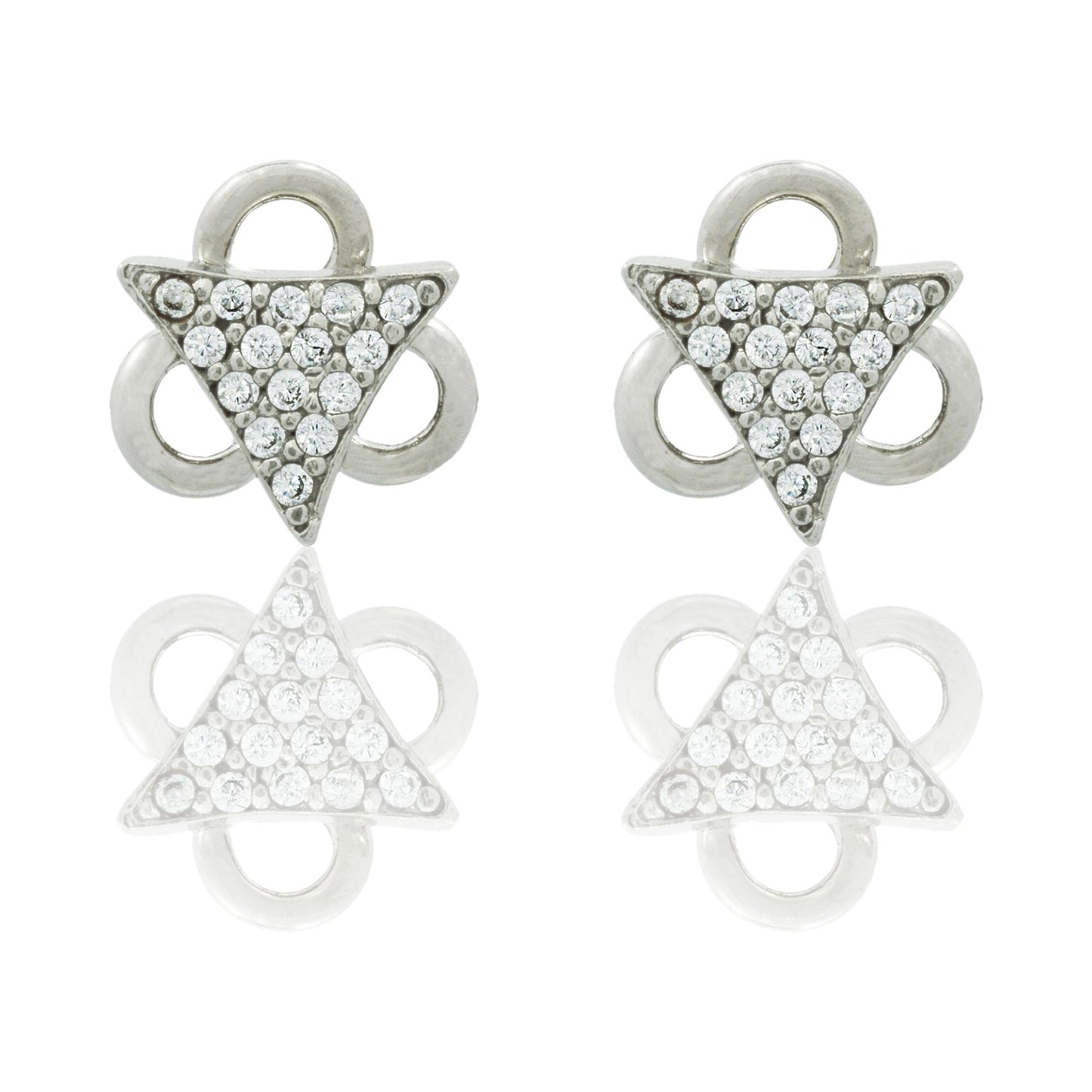 Orecchini Oro Bianco Oro 18 carati Triangolo Con Contorno Asimmetrico Zirconi Bianchi