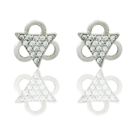 Orecchini Oro Bianco Oro 18 carati Triangolo Con Contorno Asimmetrico Zirconi Bianchi