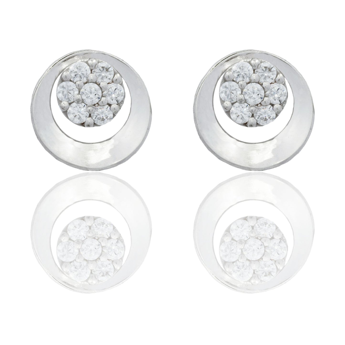 Orecchini Oro Bianco Oro 18 carati Cerchio Con Contorno Asimmetrico Zirconi Bianchi