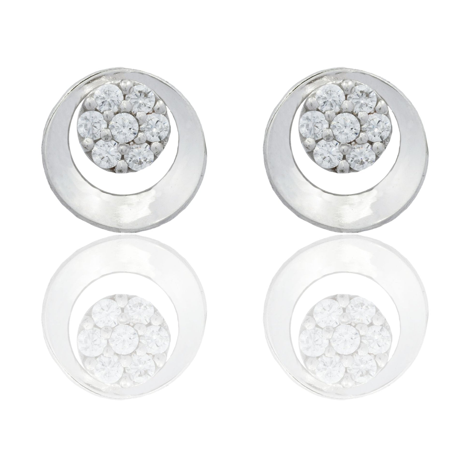 Orecchini Oro Bianco Oro 18 carati Cerchio Con Contorno Asimmetrico Zirconi Bianchi