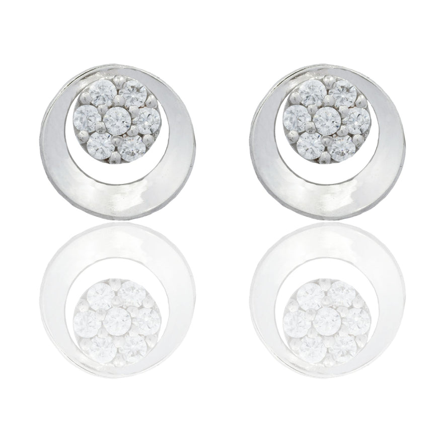 Orecchini Oro Bianco Oro 18 carati Cerchio Con Contorno Asimmetrico Zirconi Bianchi