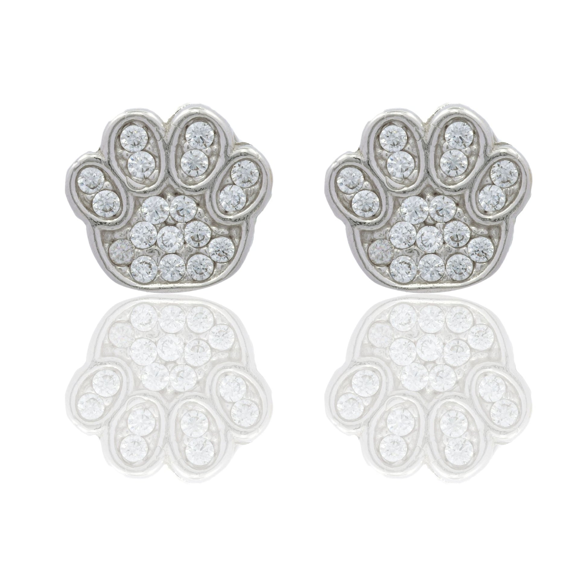 Orecchini Oro Bianco Oro 18 carati Zampetta A Lobo Zirconi Bianchi