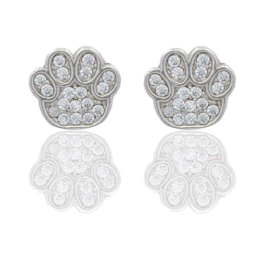 Orecchini Oro Bianco Oro 18 carati Zampetta A Lobo Zirconi Bianchi