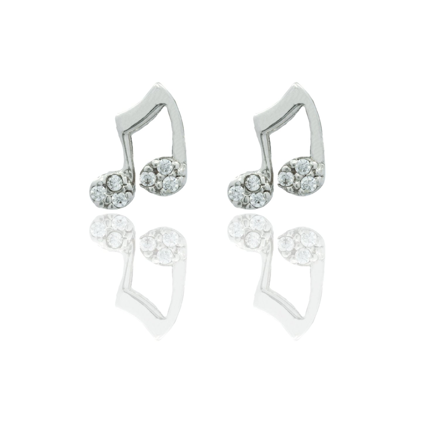 Orecchini Oro Bianco Oro 18 carati Nota Musicale A Lobo Zirconi Bianchi