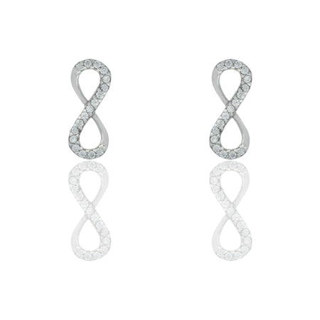 Orecchini Oro Bianco Oro 18 carati Simbolo Infinito A Lobo Zirconi Bianchi