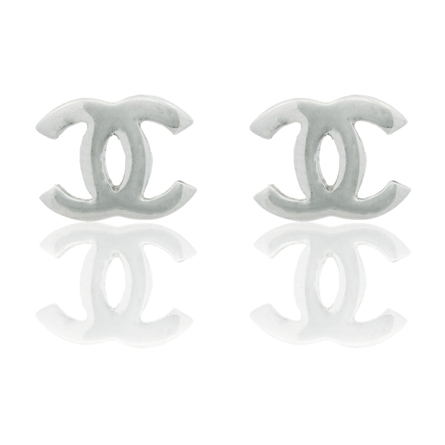 Orecchini Oro Bianco Oro 18 carati Lobo Modello Chanel Zirconi Bianchi