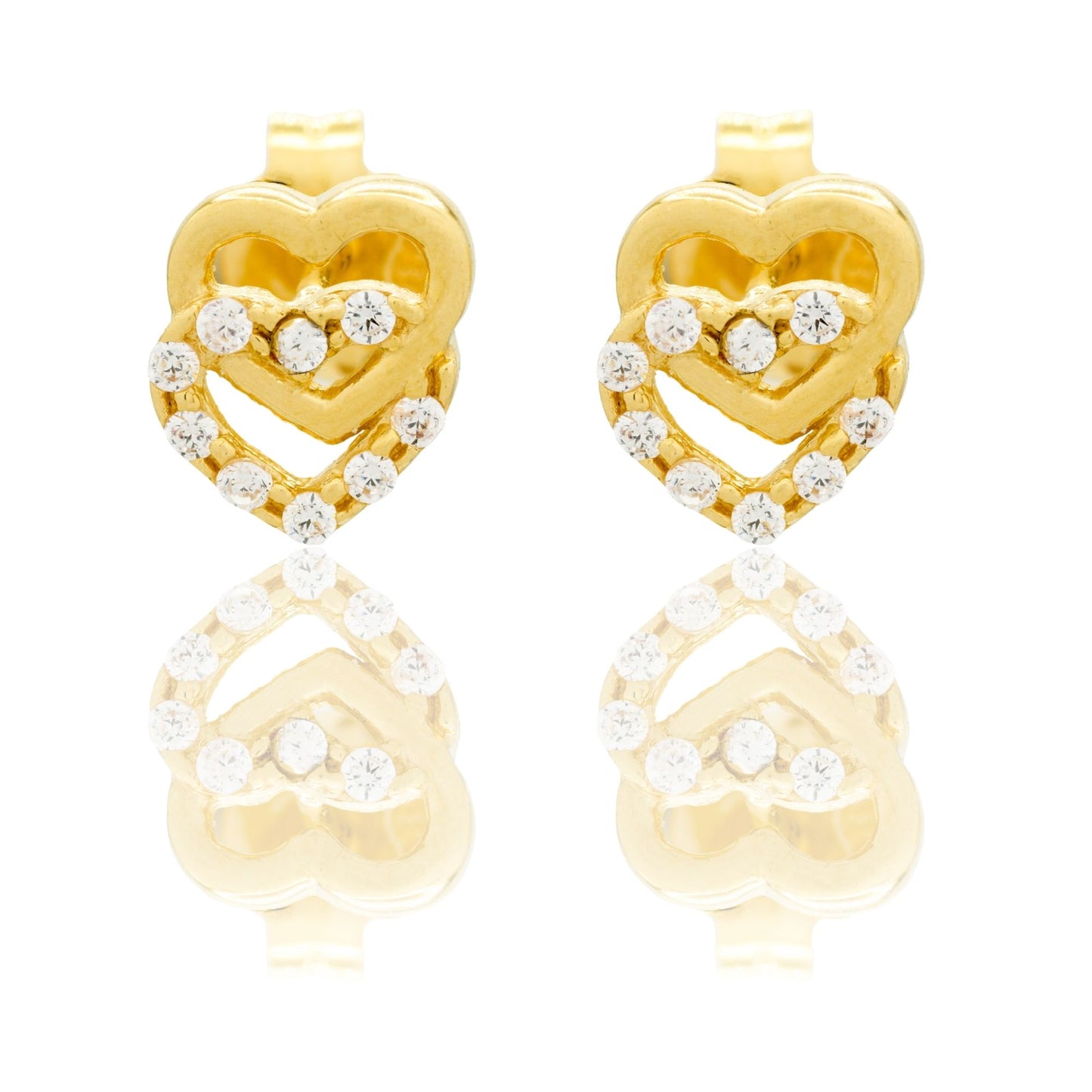 Orecchini Oro Giallo Oro 18 carati Cuori Forati A Lobo Zirconi Bianchi