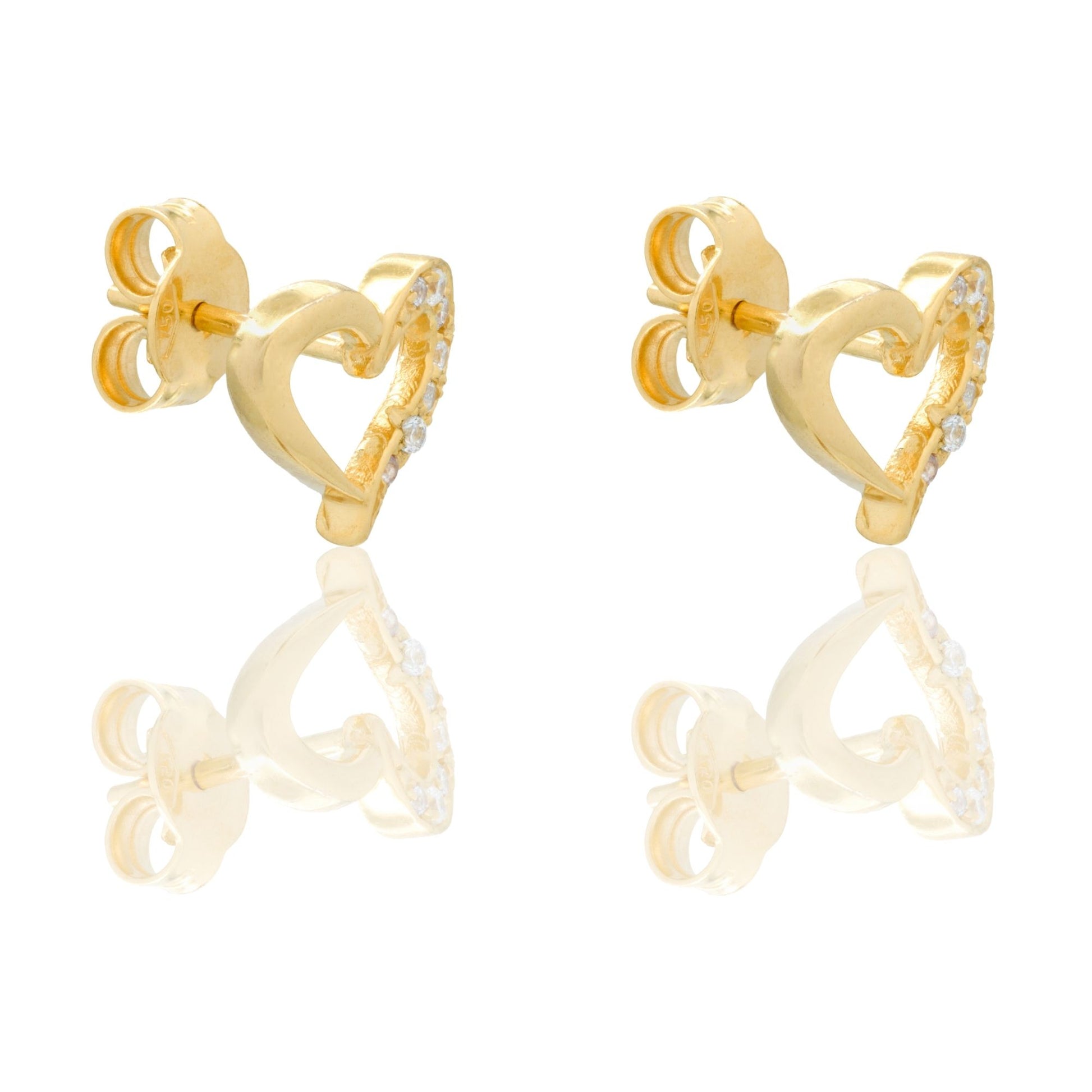 Orecchini Oro Giallo Oro 18 carati Cuorie Forato A Lobo Zirconi Bianchi