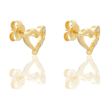 Orecchini Oro Giallo Oro 18 carati Cuorie Forato A Lobo Zirconi Bianchi