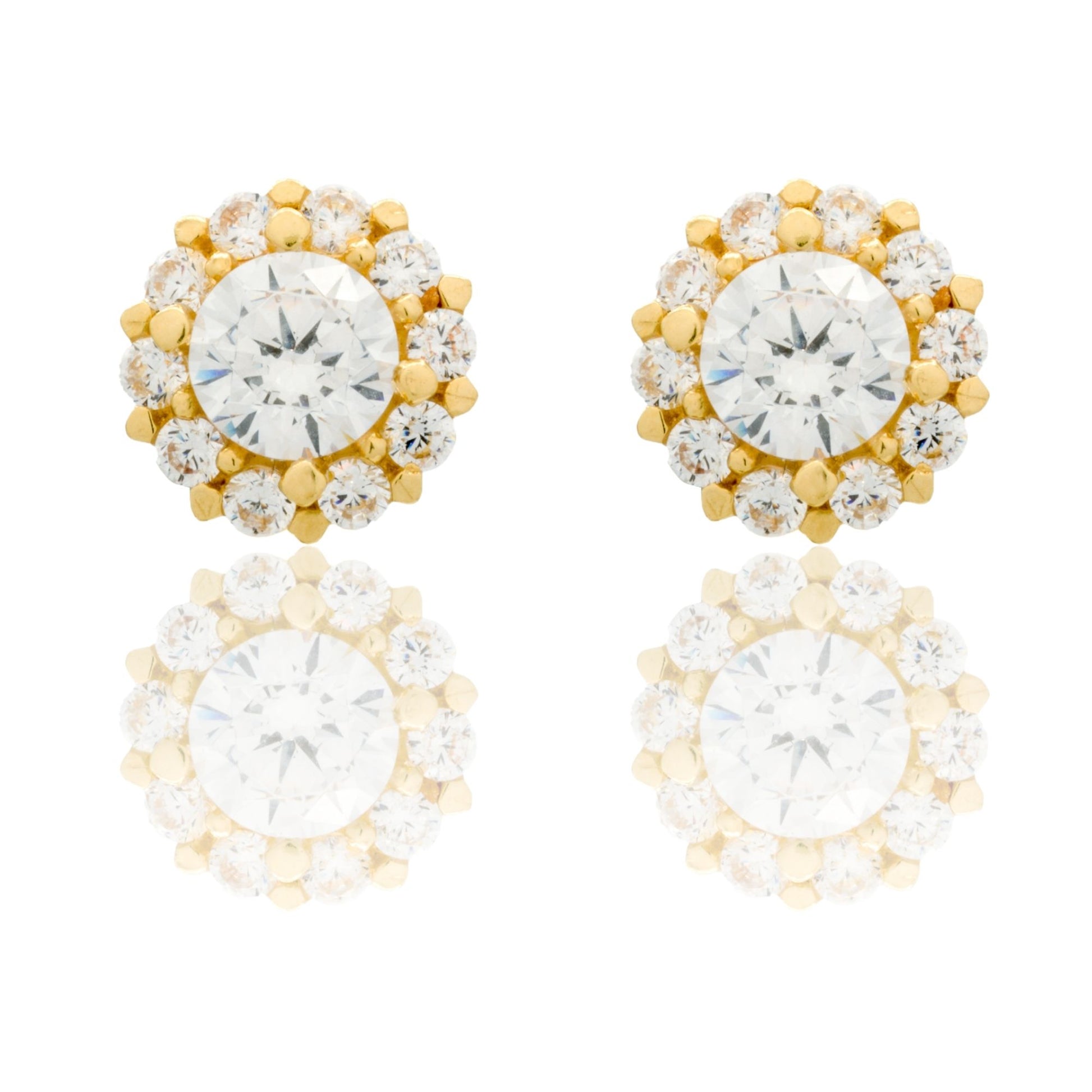 Orecchini Oro Giallo Oro 18 carati Toppa A Lobo Centro E Contorno Zirconi Bianchi