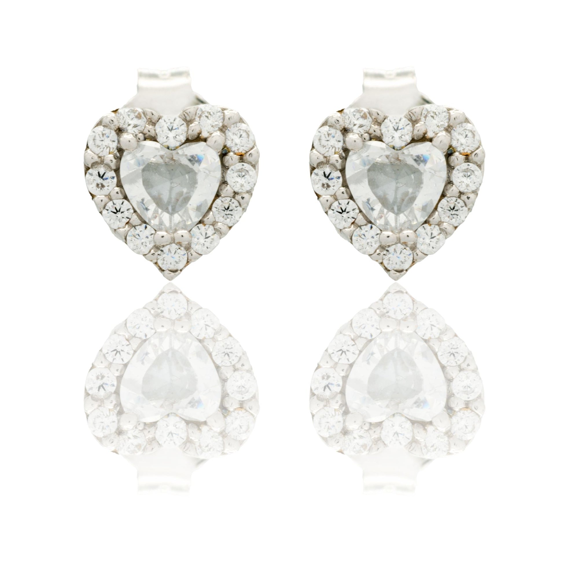 Orecchini Oro Bianco Oro 18 carati Cuore A Lobo Centro E Contorno Zirconi Bianchi