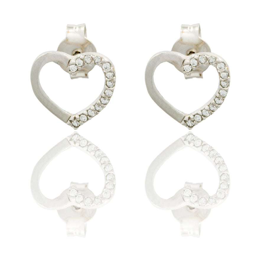 Orecchini Oro Bianco Oro 18 carati Cuore Forato A Lobo Zirconi Bianchi