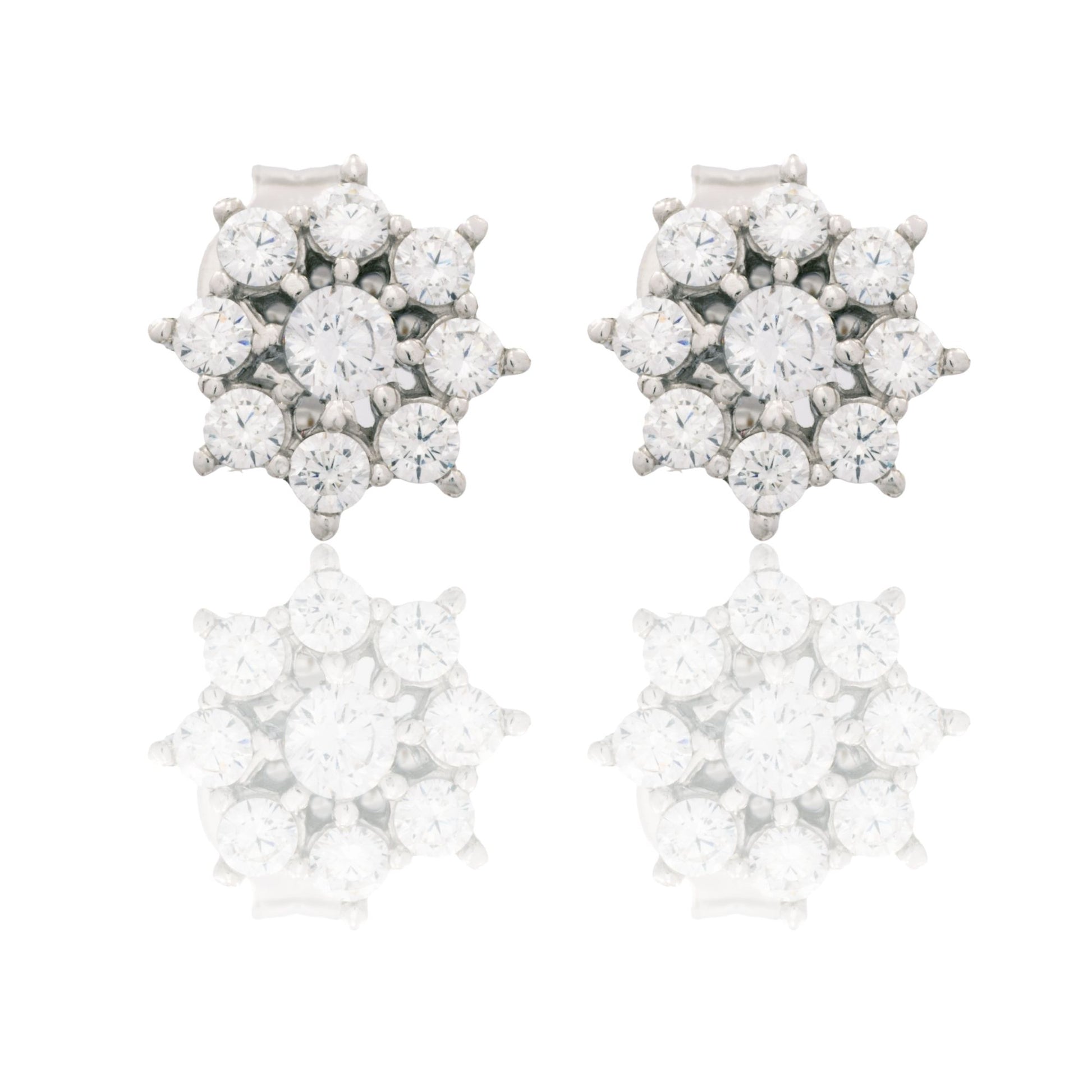 Orecchini Oro Bianco Oro 18 carati Toppa A Lobo Zirconi Bianchi