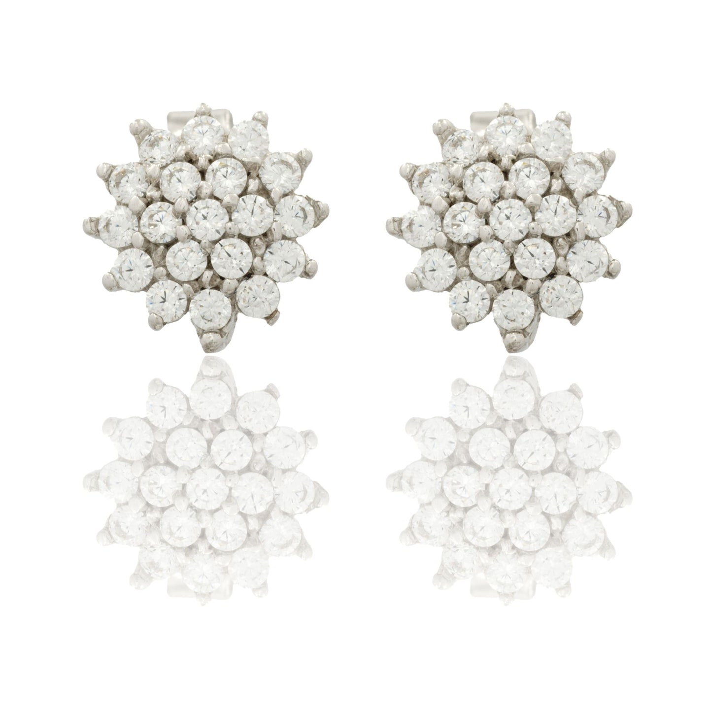 Orecchini Oro Bianco Oro 18 carati Fiore A Lobo Centro E Contorno Zirconi Bianchi