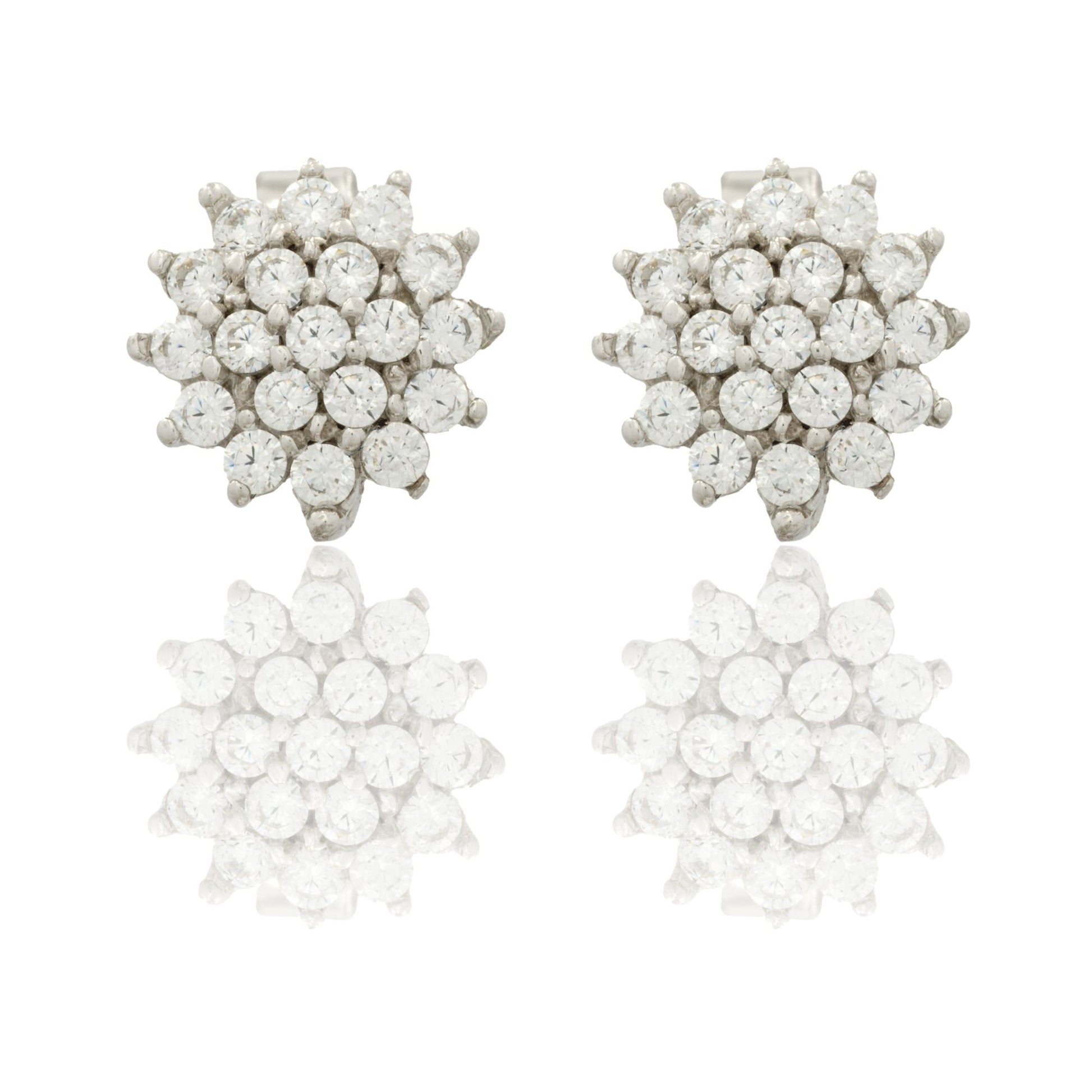 Orecchini Oro Bianco Oro 18 carati Fiore A Lobo Centro E Contorno Zirconi Bianchi