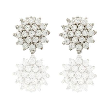 Orecchini Oro Bianco Oro 18 carati Fiore A Lobo Centro E Contorno Zirconi Bianchi