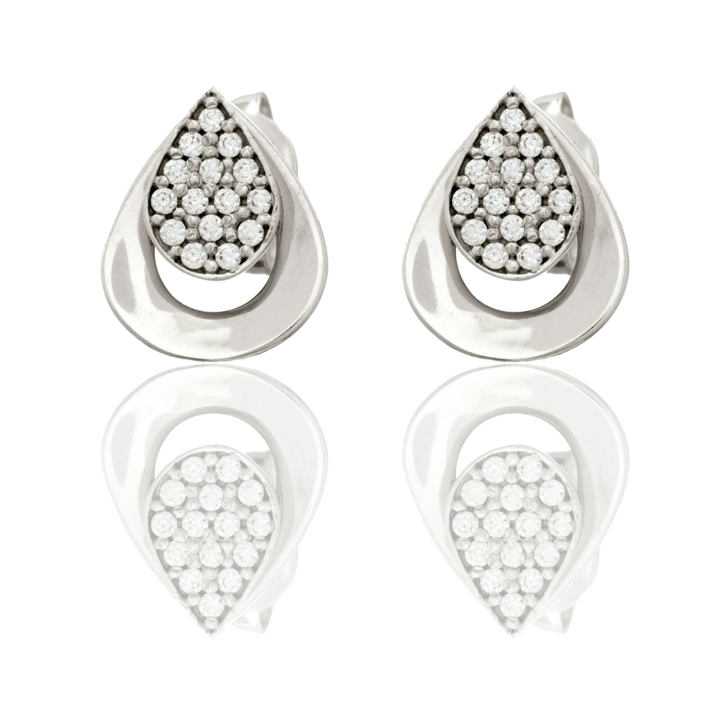 Orecchini Oro Bianco Oro 18 carati Goccia A Lobo Con Contorno  Zirconi Bianchi